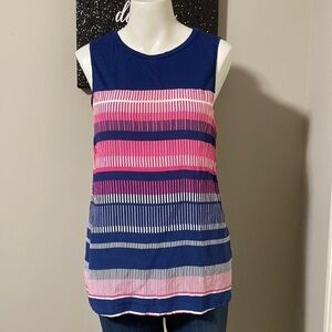 TOMMY BAHAMA Top Pink Blue Stripe Silk Sleeveless Blouse Coastal Tunic Sz M